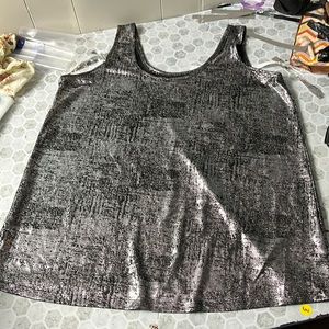 Roamans Sz 12 Silver Metallic Black Tank Top
